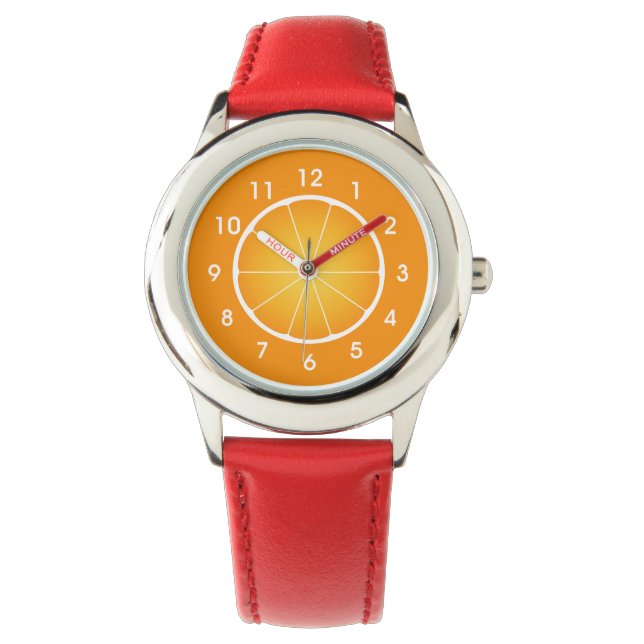 Koel sappig sinaasappelfruit schijfje met cijfers horloge (Voorkant)