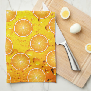Koel sappig sinaasappelsnijpattern op waterdruppel theedoek