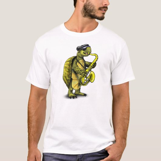 Koel-saxofonspeelschildpad T-shirt (Voorkant)