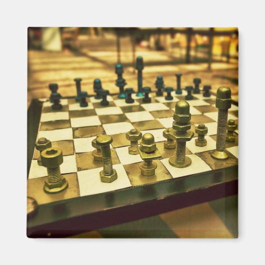 Koel schaakbord met noten en Bolts Magneet (Voorkant)