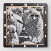 Koel schaap met zonnebril vierkante klok (Voorkant)