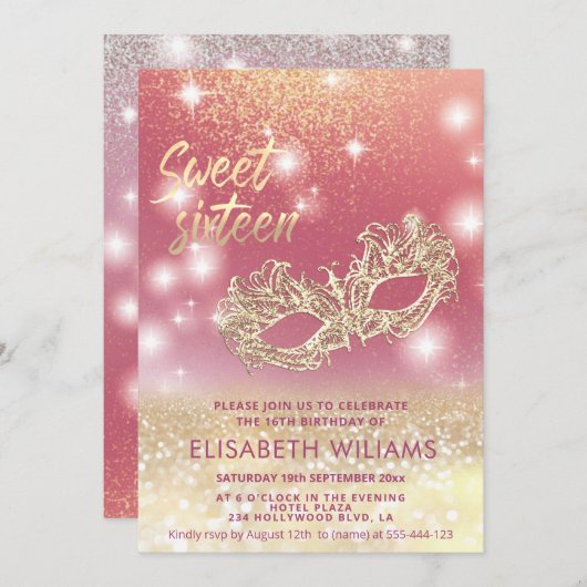 Koel Schattige Masquerade charmant glittery ombre Kaart (Voorkant / Achterkant)