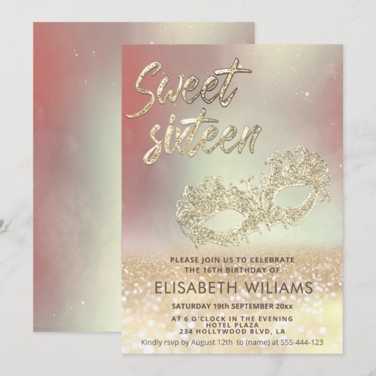 Koel Schattige Masquerade charmant glittery ombre Kaart (Voorkant / Achterkant)