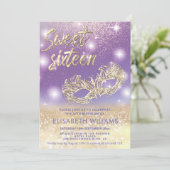 Koel Schattige Masquerade chic lila goud glitterie Kaart (Staand voorkant)