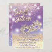 Koel Schattige Masquerade chic lila goud glitterie Kaart (Voorkant / Achterkant)