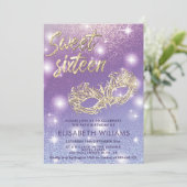 Koel Schattige Masquerade chic lila goud glitterie Kaart (Staand voorkant)