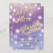 Koel Schattige Masquerade chic lila goud glitterie Kaart (Voorkant / Achterkant)