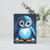 Koel Schattige Pinguïn Blauw Briefkaart (Staand voorkant)