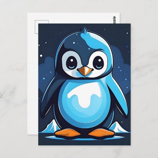 Koel Schattige Pinguïn Blauw Briefkaart (Voorkant / Achterkant)