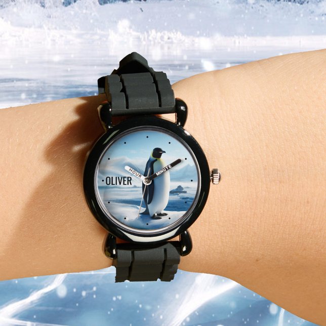 Koel Schattige Pinguïnijs Horloge (A cute watch featuring a painting of a penguin on ice. Nice for children as well as adults)