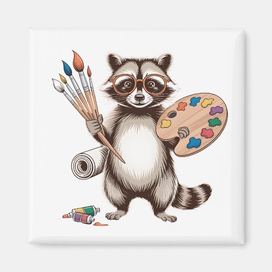 Koel Schilderende Wasbeer Illustratie Magneet (Voorkant)