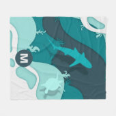 Koel Shark Abstract Art Monogram Fleece Deken (Voorkant (Horizontaal))