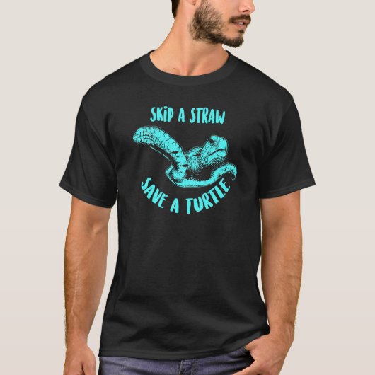 Koel Skip Straw Save Turtle Grappige Plastic Grati T-shirt (Voorkant)