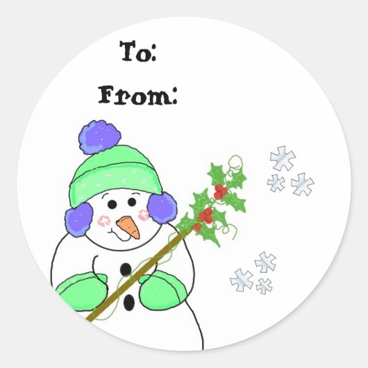 Koel Sneeuwman Cadeaubijsluiter Ronde Sticker (Voorkant)