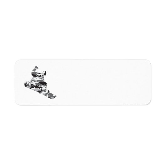 Koel Snowboarder in een Camouflage Gray Pattern Etiket (Voorkant)