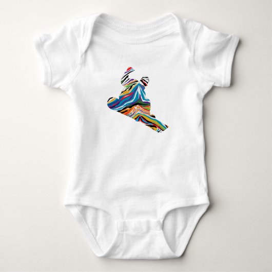 Koel Snowboarder in een Psychedelic Zebra Pattern Romper (Voorkant)