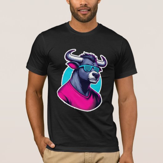 Koel Stier Cartoon Kunst T-shirt (Voorkant)