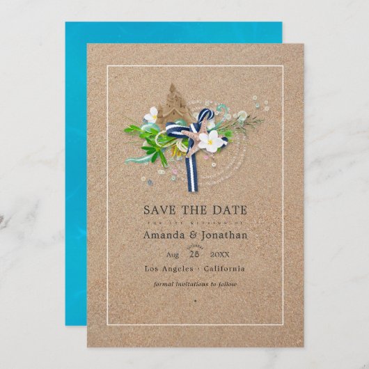 Koel strand bruilofts foto save the date (Voorkant / Achterkant)