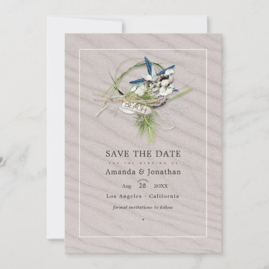 Koel strandbruilofts foto save the date (Voorkant)