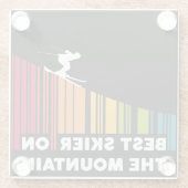 Koel streepjescode ontwerp beste skiër op de berg glazen onderzetter (Achterkant)