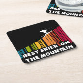 Koel streepjescode ontwerp beste skiër op de berg kartonnen onderzetters (Schuin)