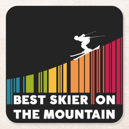 Koel streepjescode ontwerp beste skiër op de berg kartonnen onderzetters (Voorkant)