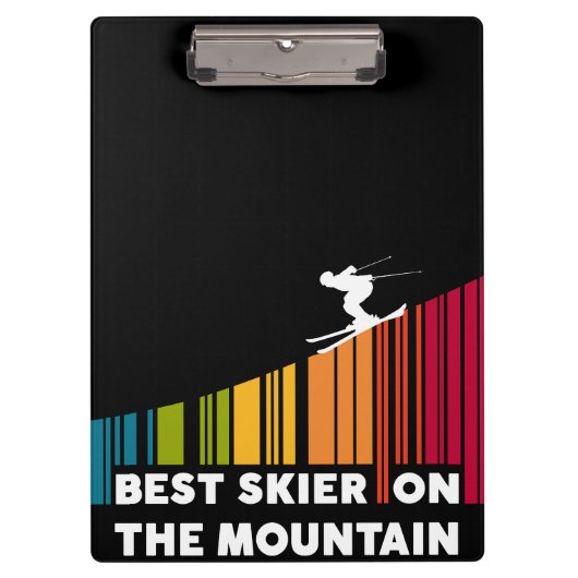 Koel streepjescode ontwerp beste skiër op de berg klembord (Voorkant)
