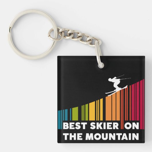 Koel streepjescode ontwerp beste skiër op de berg sleutelhanger (voorkant)
