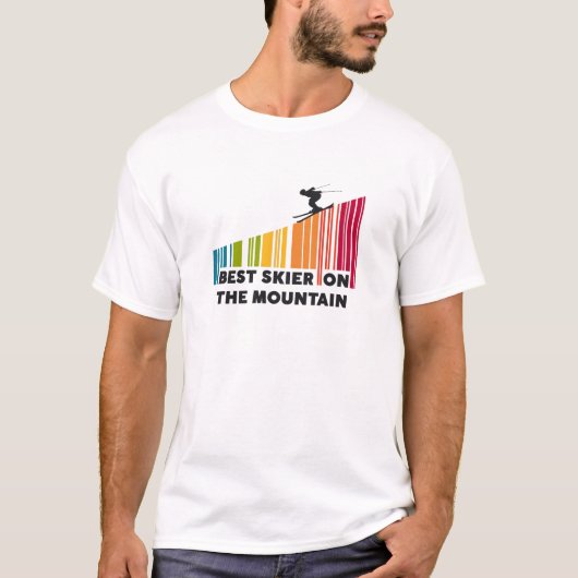 Koel streepjescode ontwerp beste skiër op de berg t-shirt (Voorkant)