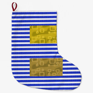 Koel Strepen Blauw Goud Geometrisch Grote Kerstsok