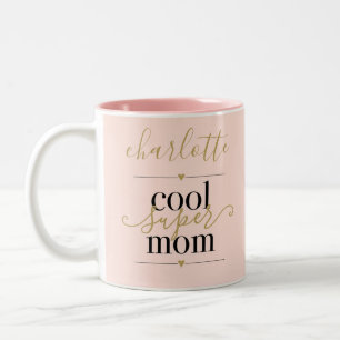 Koel Super Moeder Gepersonaliseerde Blush Roze En Tweekleurige Koffiemok