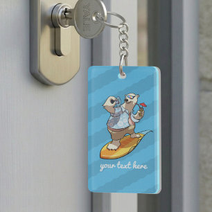 Koel Surfende Ijsbeer met Cocktail Cartoon Sleutelhanger