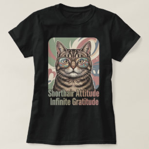 Koel Tabby Kat Ronde Bril Muur Kunst T-shirt