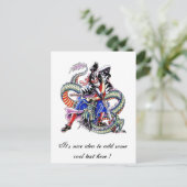 Koel tattoo van Samurai Fight Dragon Briefkaart (Staand voorkant)