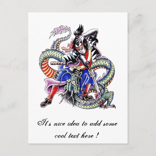 Koel tattoo van Samurai Fight Dragon Briefkaart (Voorkant)