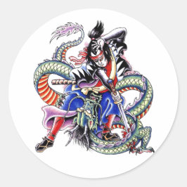 Koel tattoo van Samurai Fight Dragon Ronde Sticker