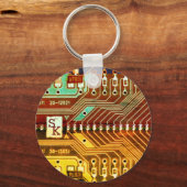 Koel Teal Geel Uniek Retro Stoomtech Monogram Sleutelhanger (Voorkant)