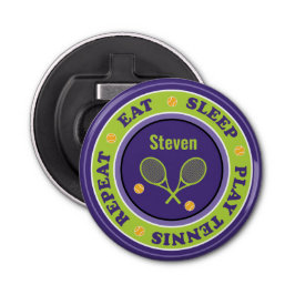 Koel tennisslogan, paars en groen  button flesopener
