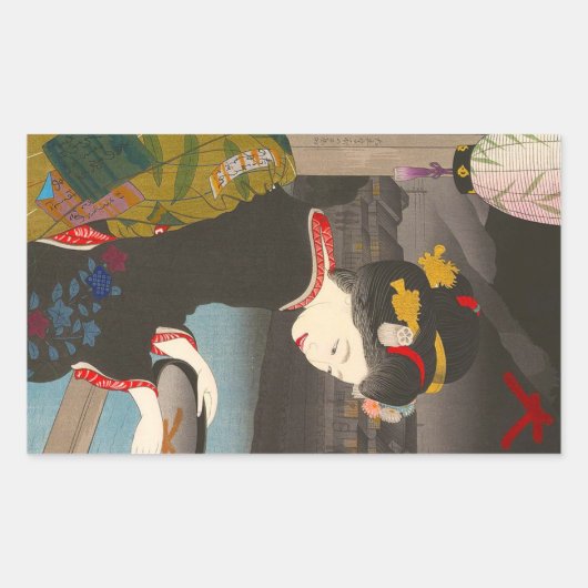Koel traditioneel japans bos klassieke geisha rechthoekige sticker (Voorkant)