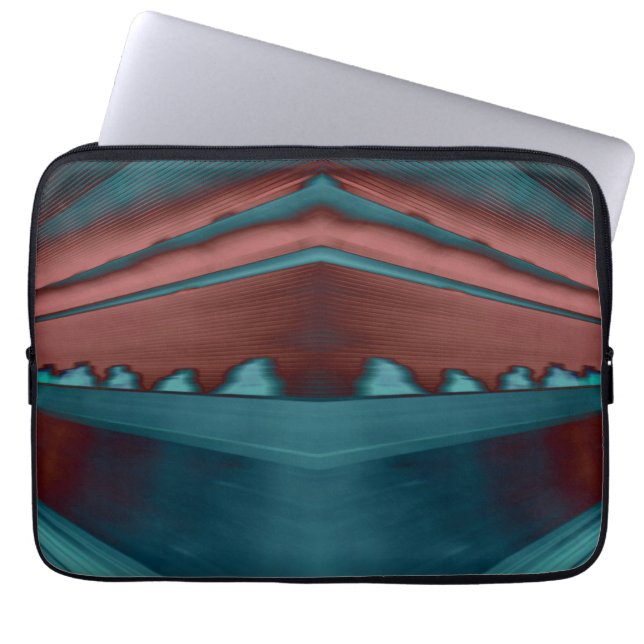 Koel, trendy futuristisch kunstwerk in rood en bla laptop sleeve (Voorkant)