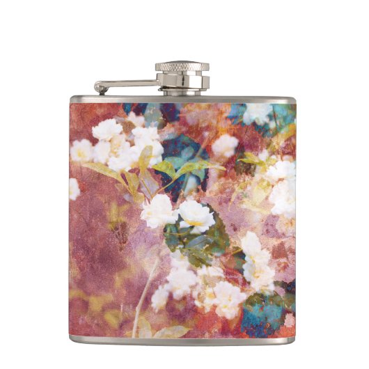 Koel, trendy kunst van het romantisch bloempatroon heupfles (Voorkant)