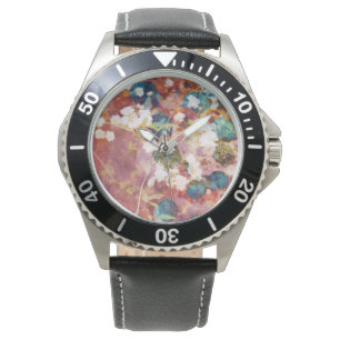 Koel, trendy kunst van het romantisch bloempatroon horloge