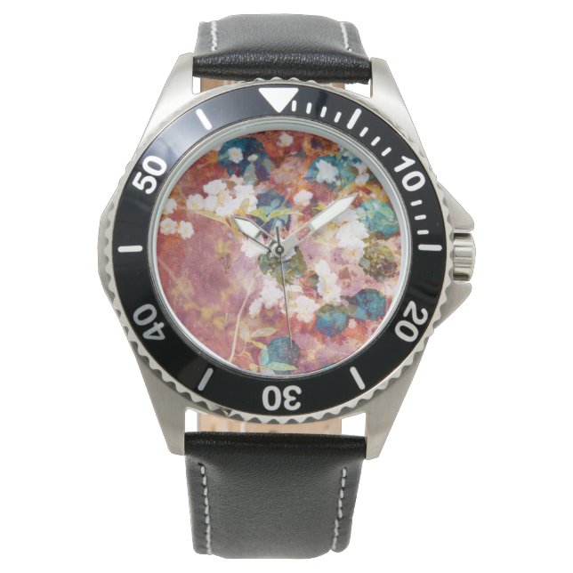 Koel, trendy kunst van het romantisch bloempatroon horloge (Voorkant)