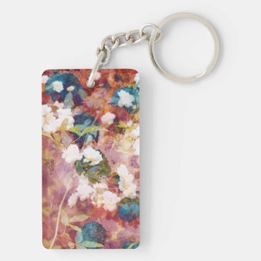 Koel, trendy kunst van het romantisch bloempatroon sleutelhanger (achterkant)