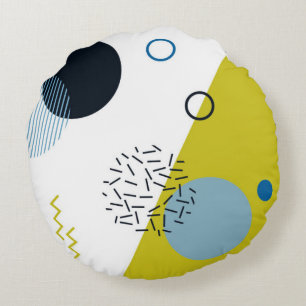 Koel, trendy, modern, Memphis groen blauw geometri Rond Kussen