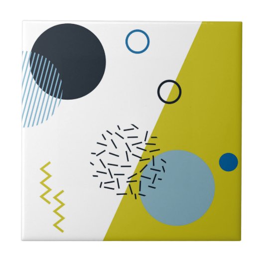 Koel, trendy, modern, Memphis groen blauw geometri Tegeltje (Voorkant)