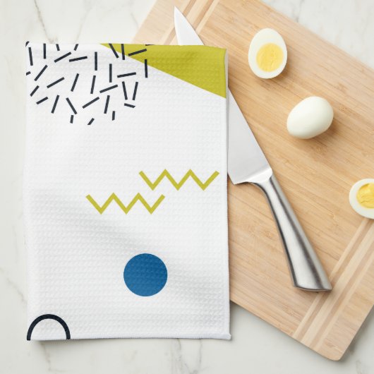 Koel, trendy, modern, Memphis groen blauw geometri Theedoek (Quarter Fold)