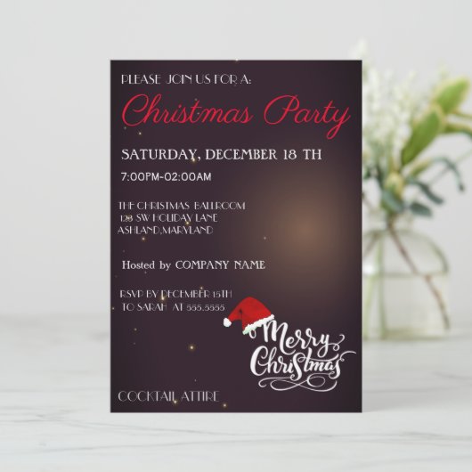 Koel, Trendy Santa Hat, Zwarte Kerstuitnodiging Kaart (Staand voorkant)
