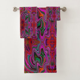 Koel Trippy Magenta, Rood en Groen Golfpatroon Bad Handdoek