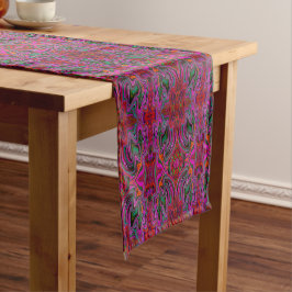Koel Trippy Magenta, Rood en Groen Golfpatroon Korte Tafelloper